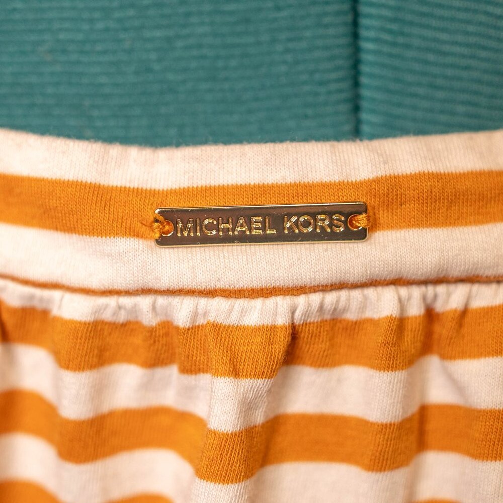 CLEARANCE Michael Kors Orange & White Striped Ruffle Sleeve Tank Top Size Small - Picture 5 of 6
